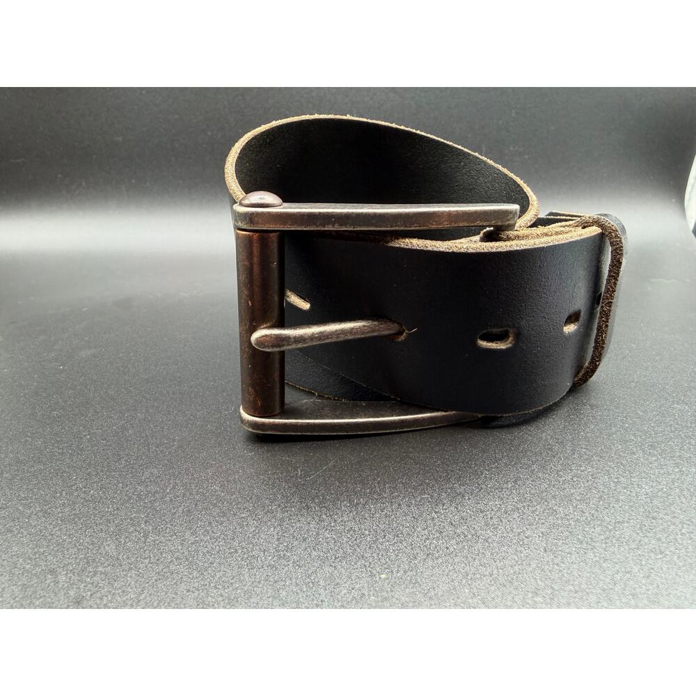 Old Navy Genuine Italian Leather Belt Black Heavy Duty Buckle Size 32 USA